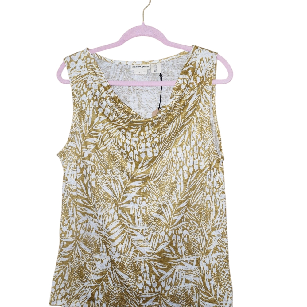 2/30 Christian Siriano Tank Top Gold and White Leaf Pattern